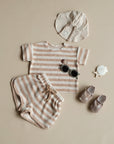 Organic Terry Shorts - Latte Striped