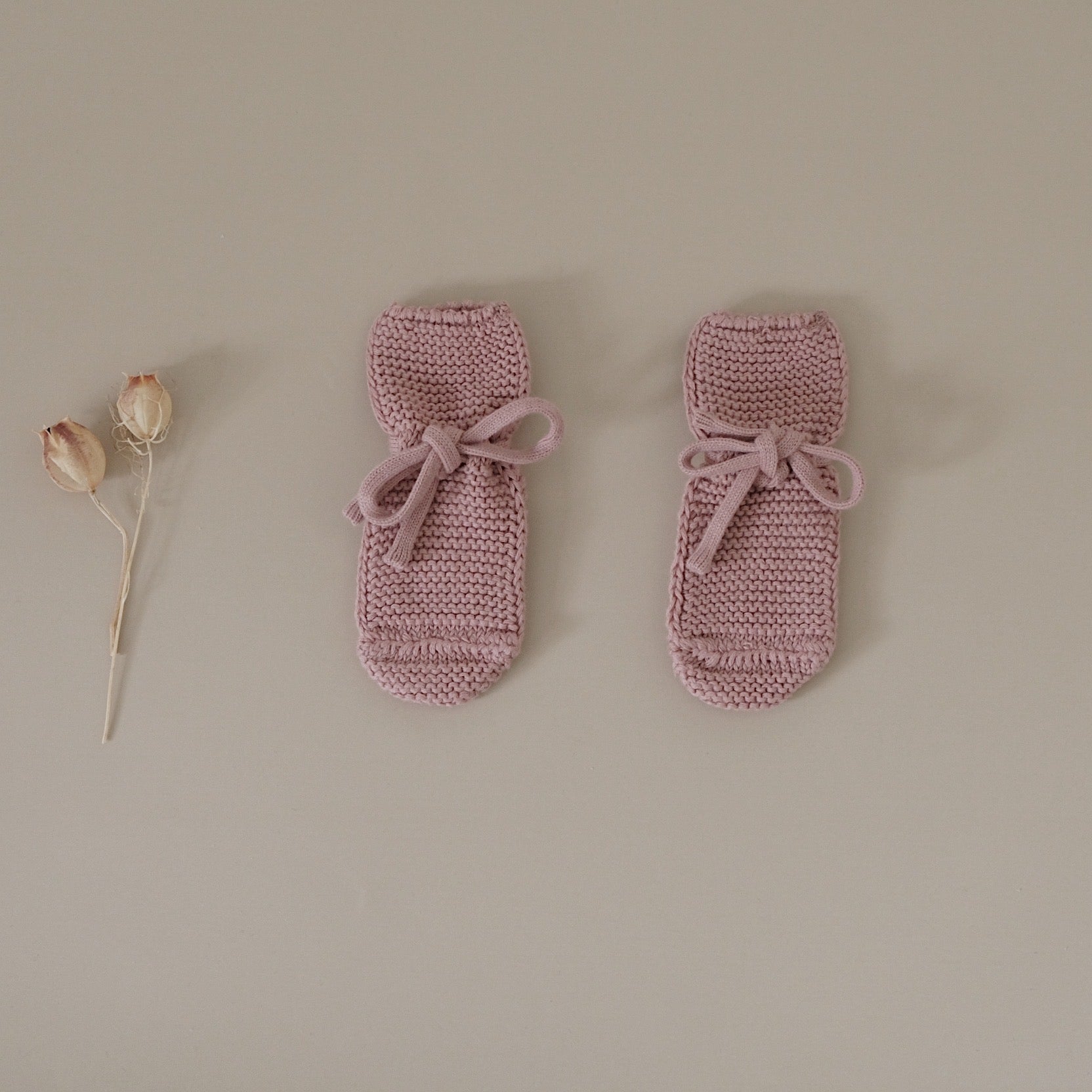 Organic Knit Booties - Dusty Rose