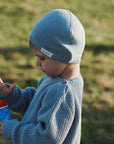 Organic Thin Knit Beanie - Dusty Blue