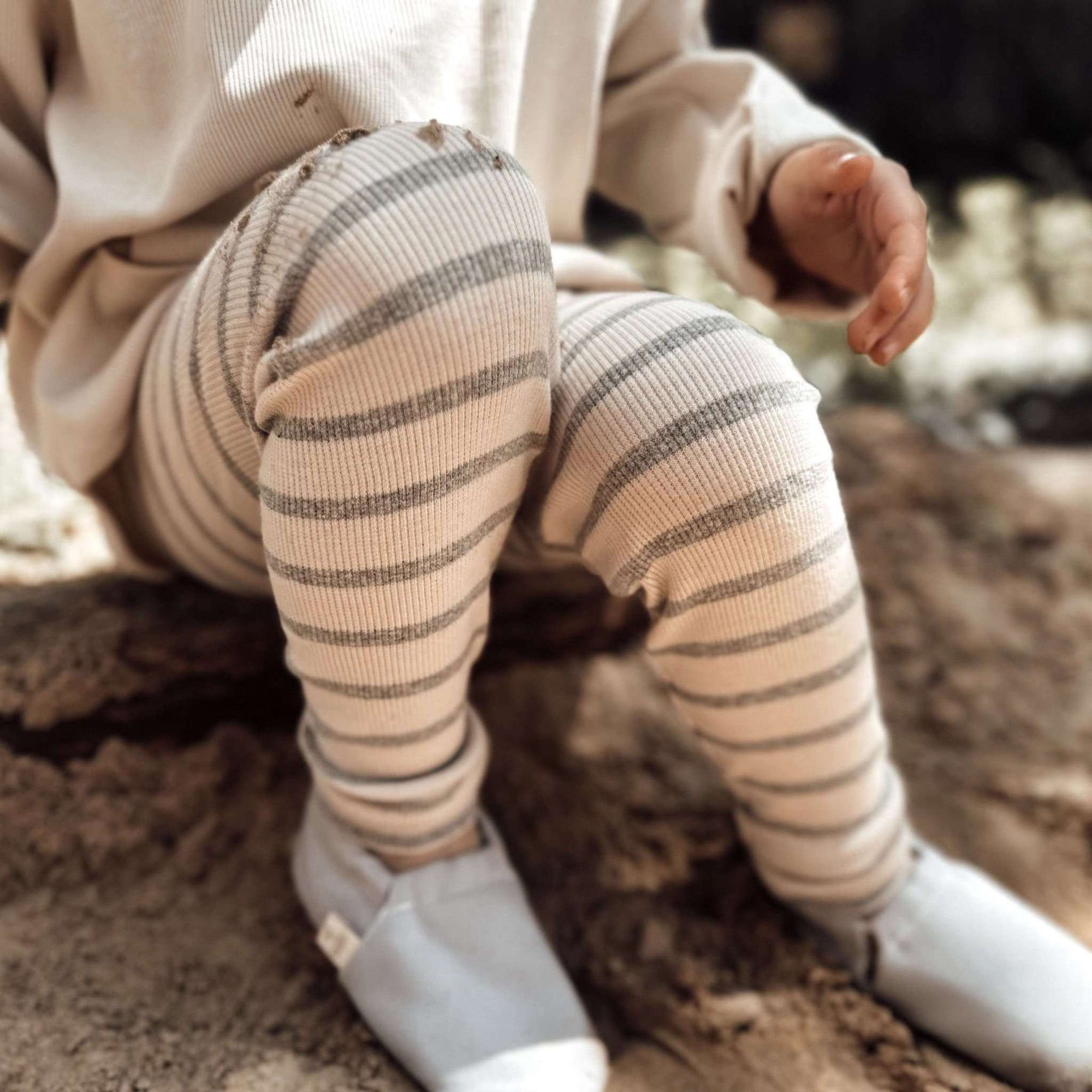 Organic Rib Leggings - Grey Striped