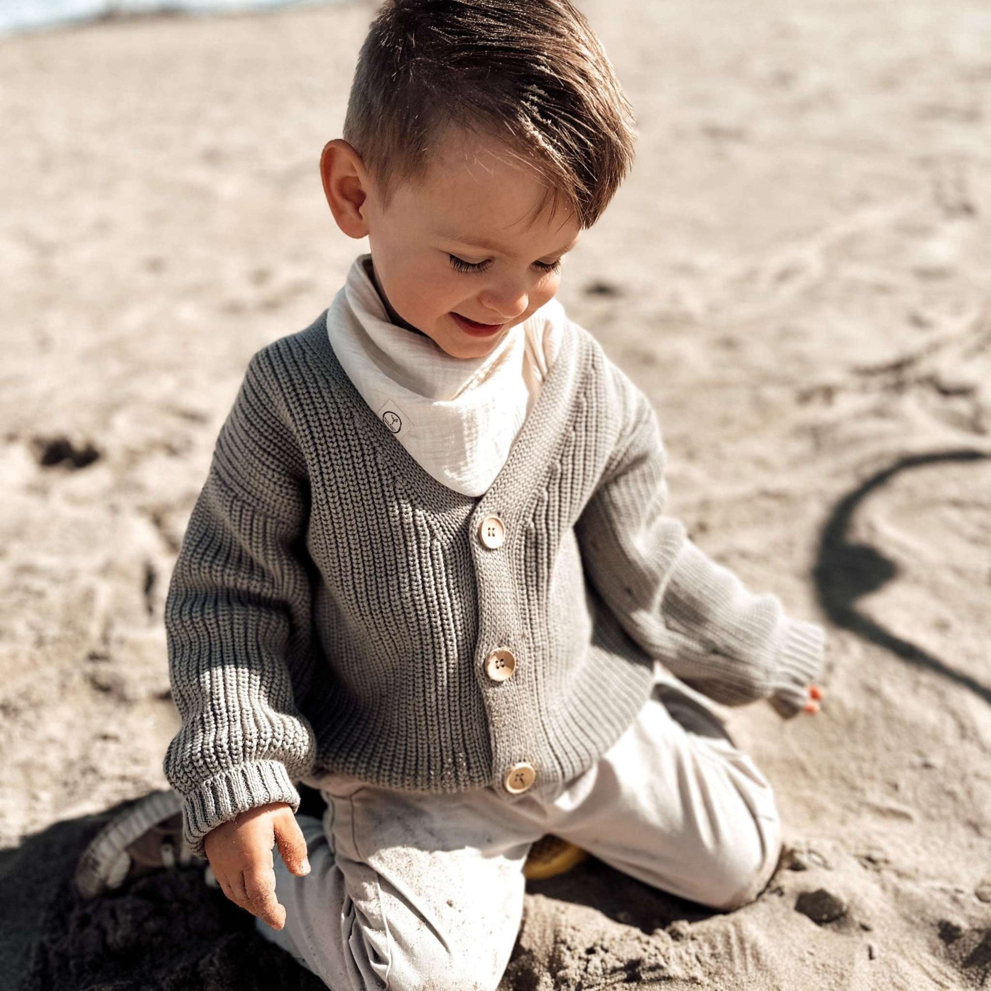 Organic Knit Cardigan - Khaki - S A L E