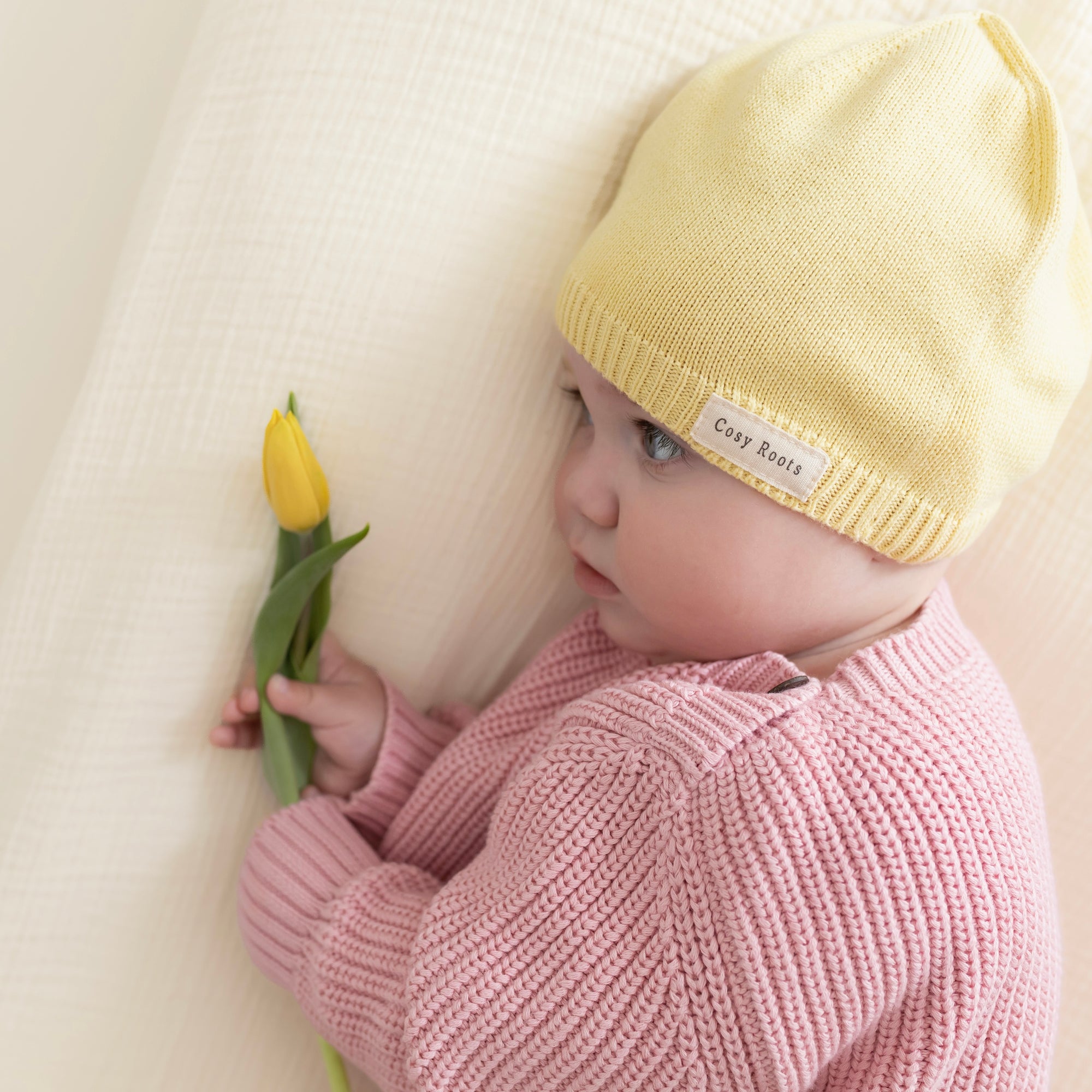 Organic Thin Knit Beanie - Lemon Tonic