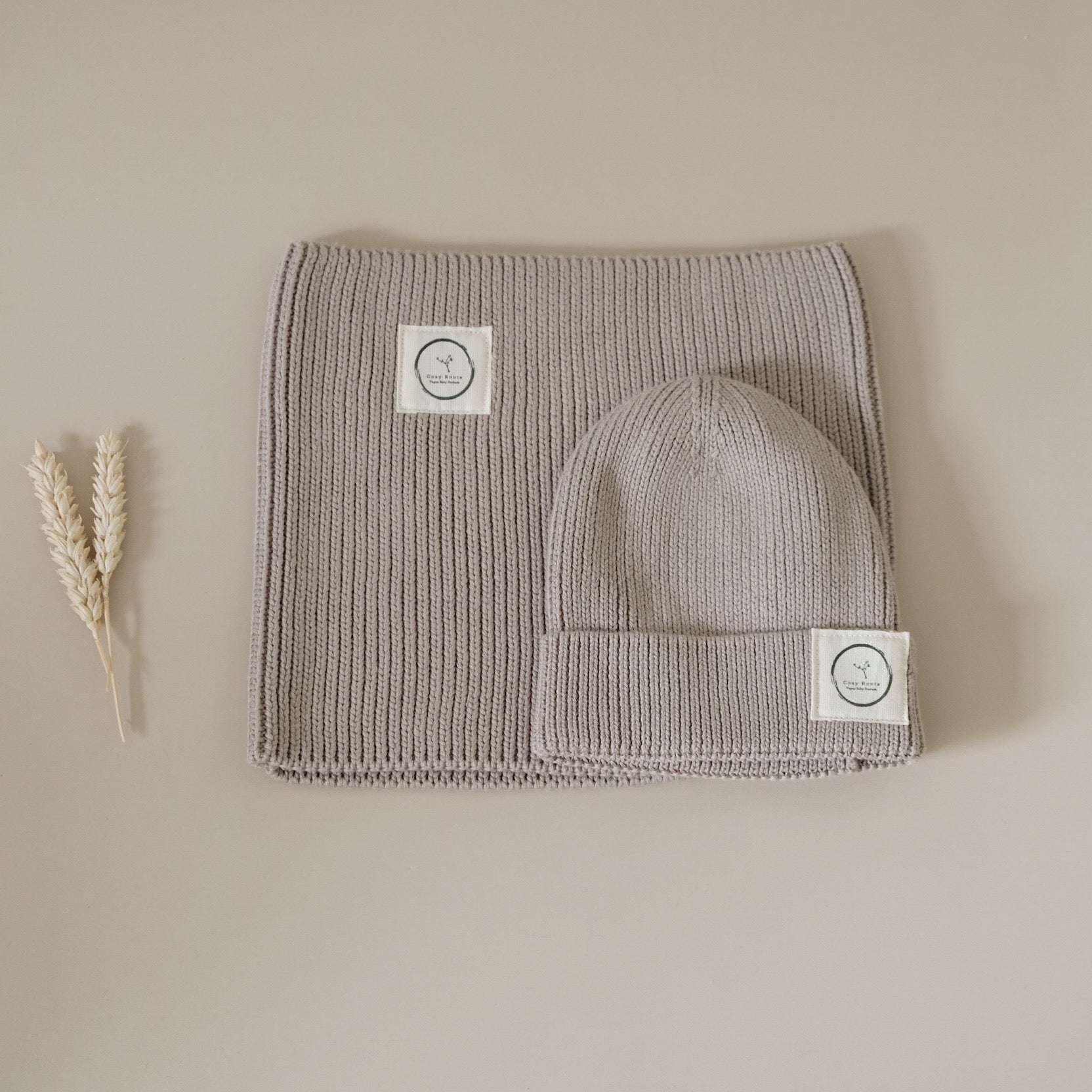Organic Knit Set - Beanie &amp; Scarf - Caramel