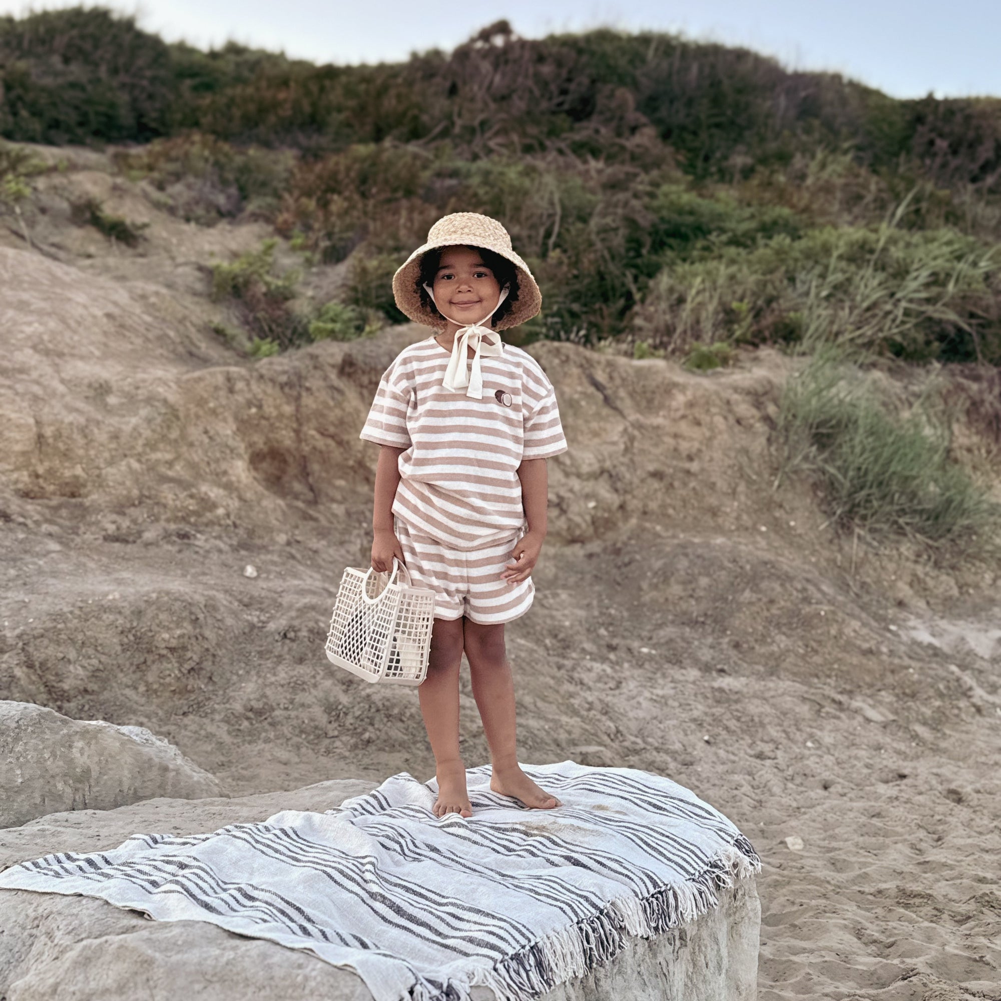 Organic Terry Shirt - Latte Striped