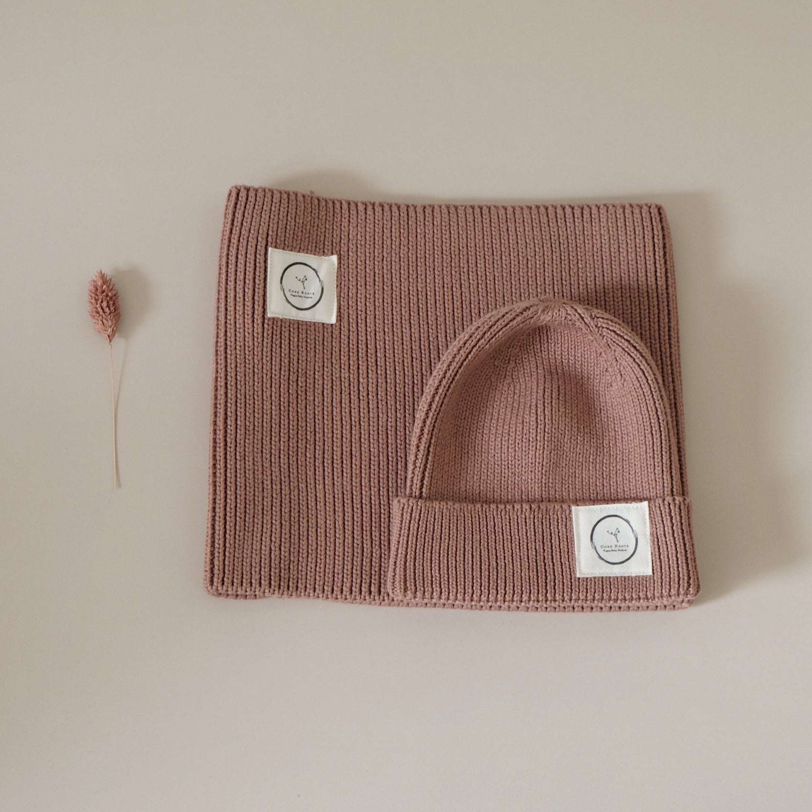 Organic Knit Set - Beanie &amp; Scarf - Walnut