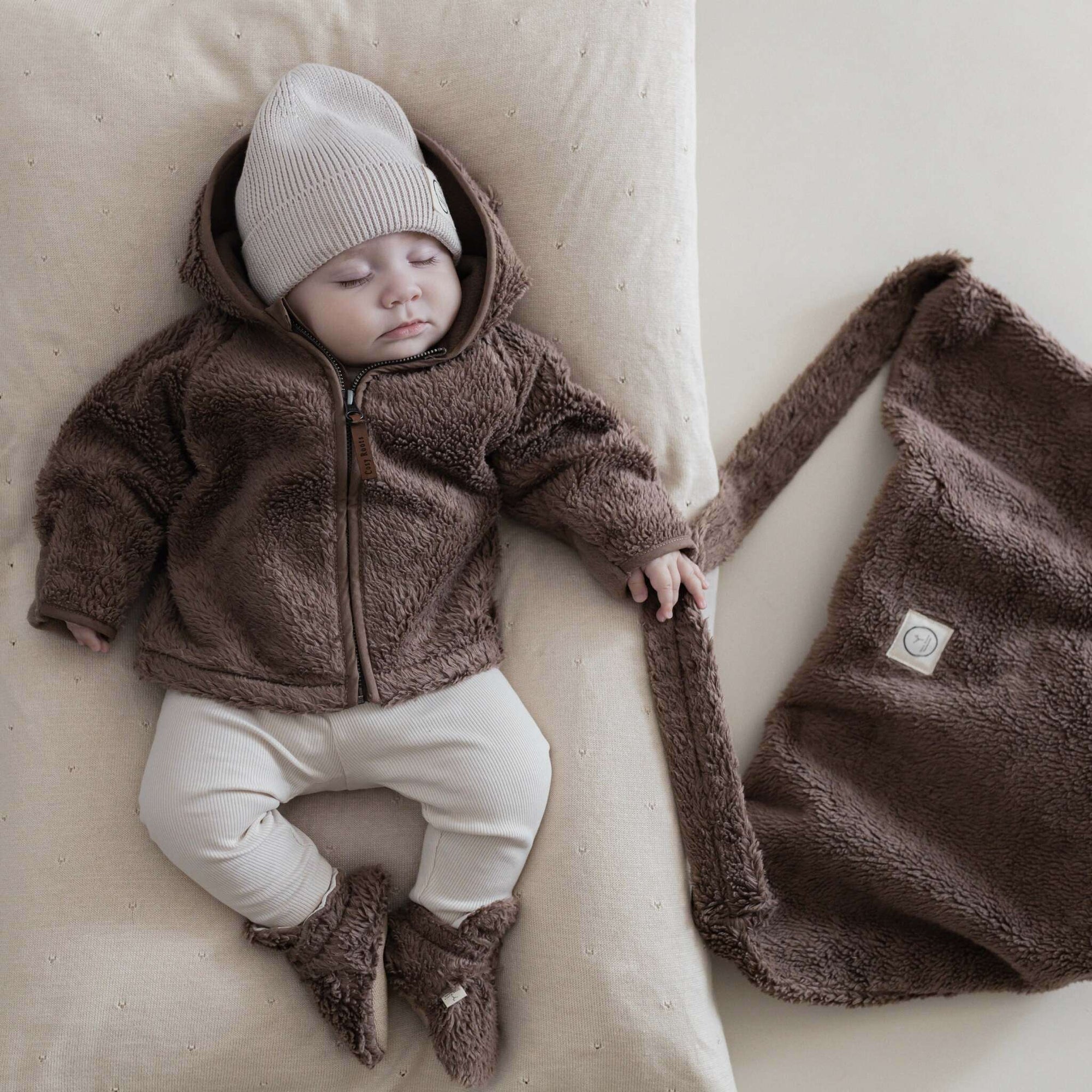 Organic Teddy Booties - Mocha - SALE