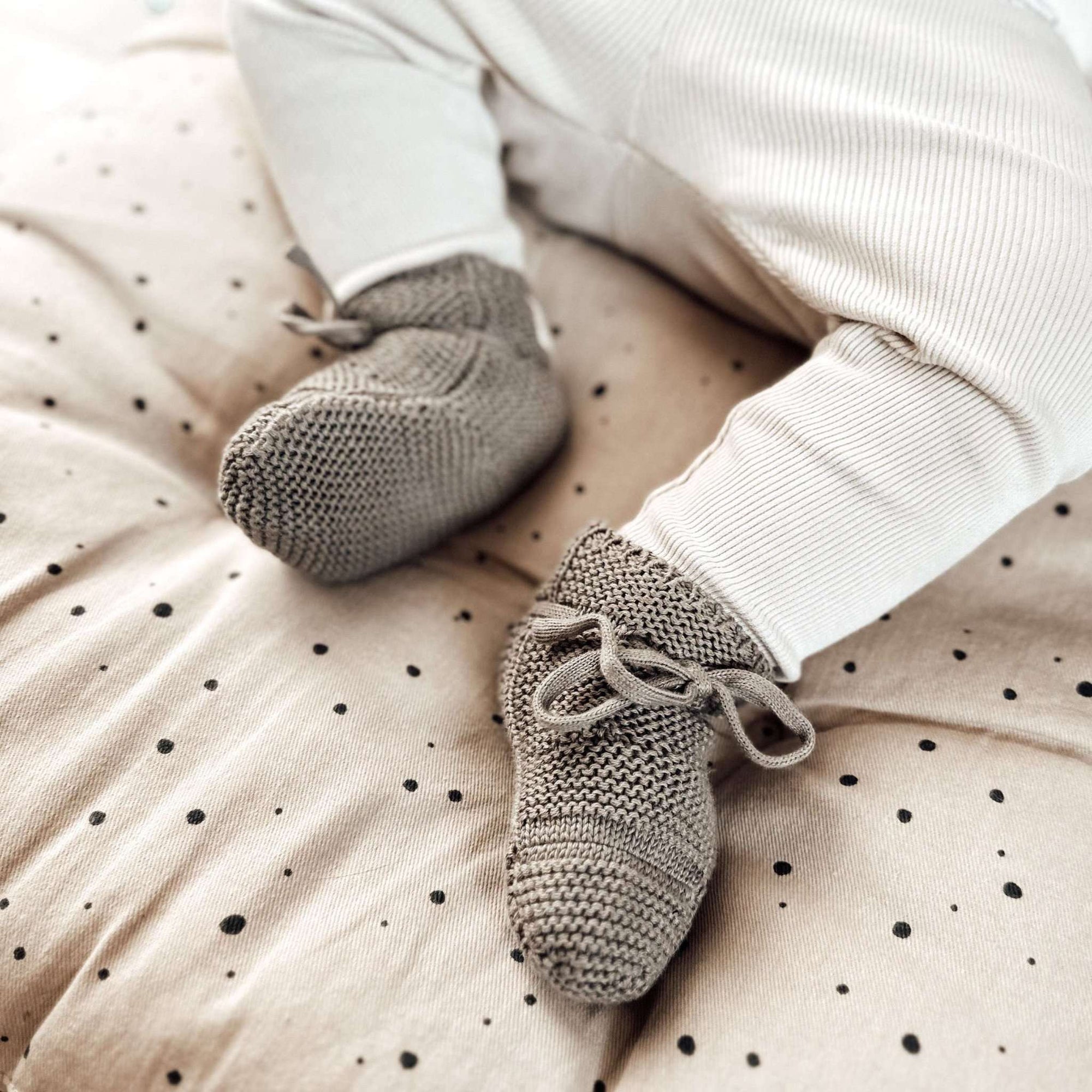 Organic Knit Booties - Khaki - S A L E