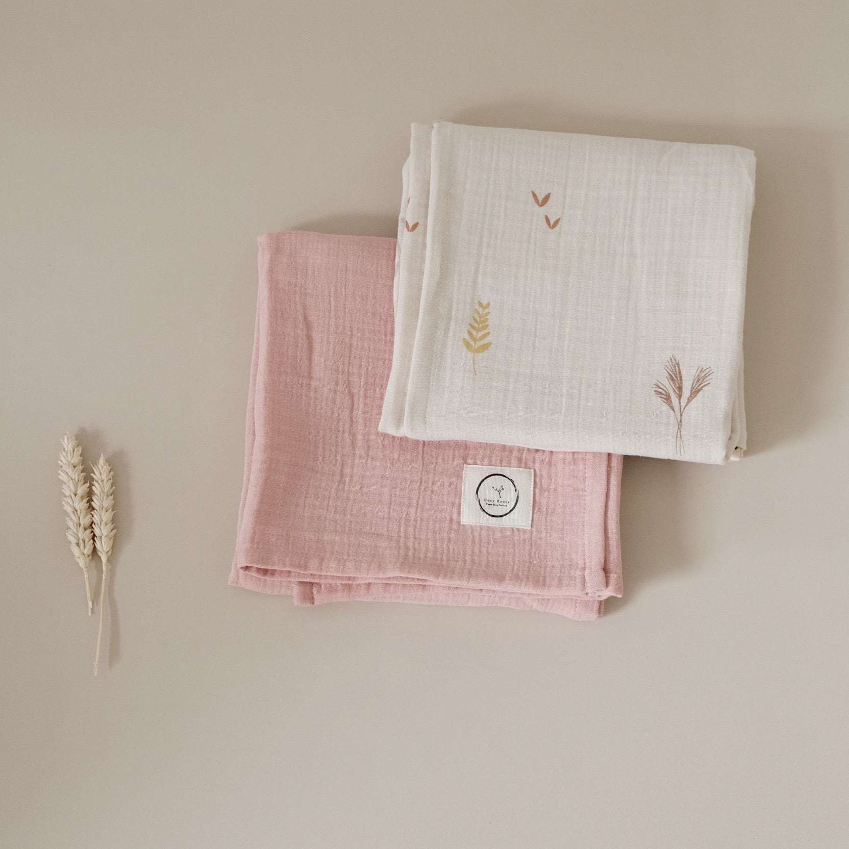 Organic Muslin Swaddle Set - Wildflowers/Dusty Rose