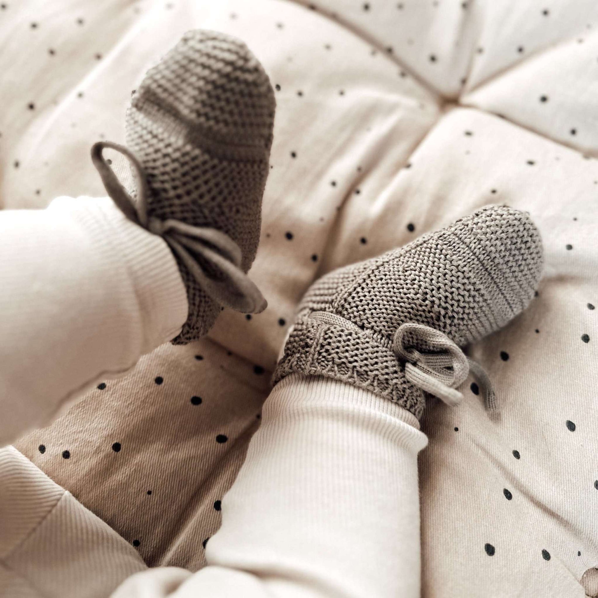 Organic Knit Booties - Khaki - S A L E