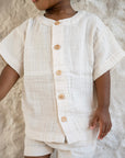 Organic Muslin Shirt with Buttons - Sand