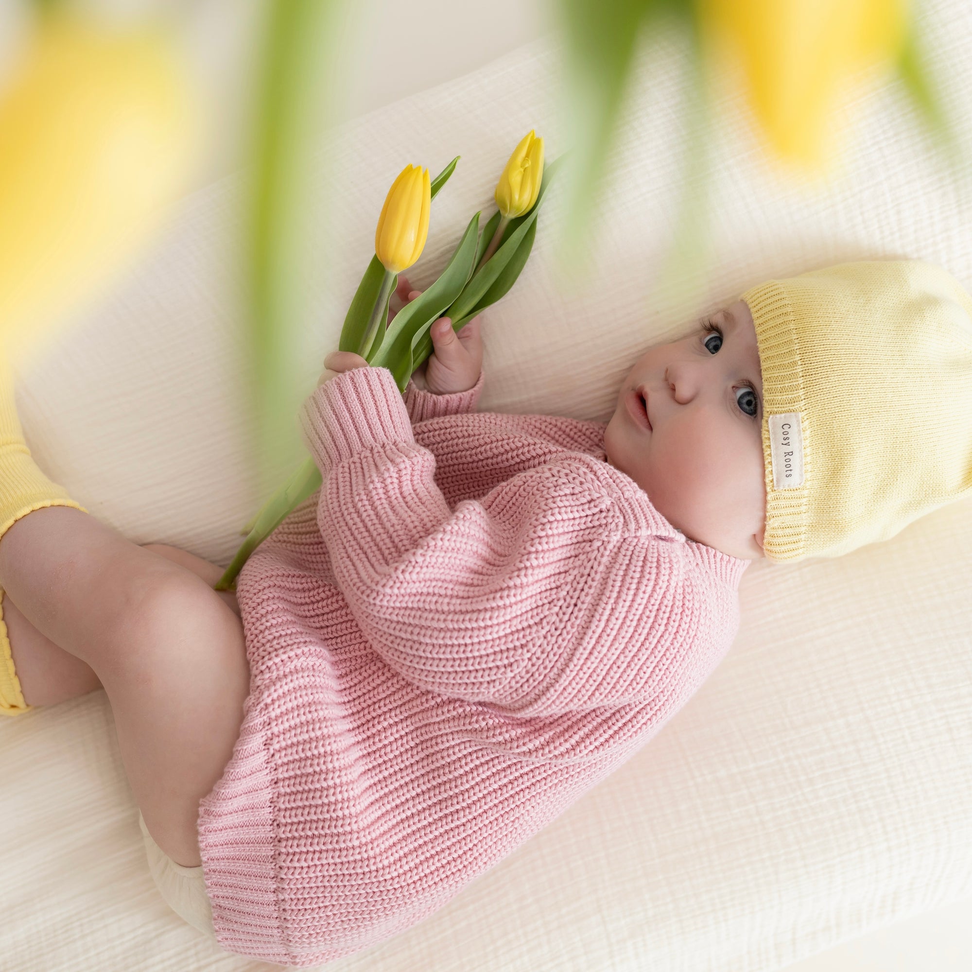 Organic Thin Knit Beanie - Lemon Tonic