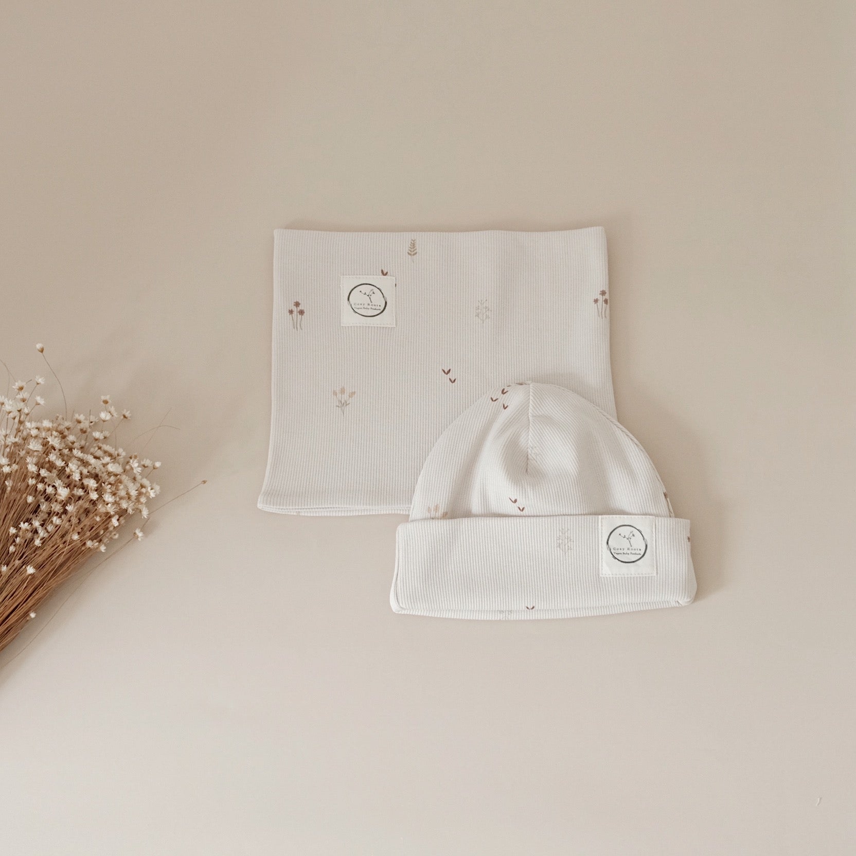 Organic Rib SET - Beanie &amp; Scarf - Wildflowers