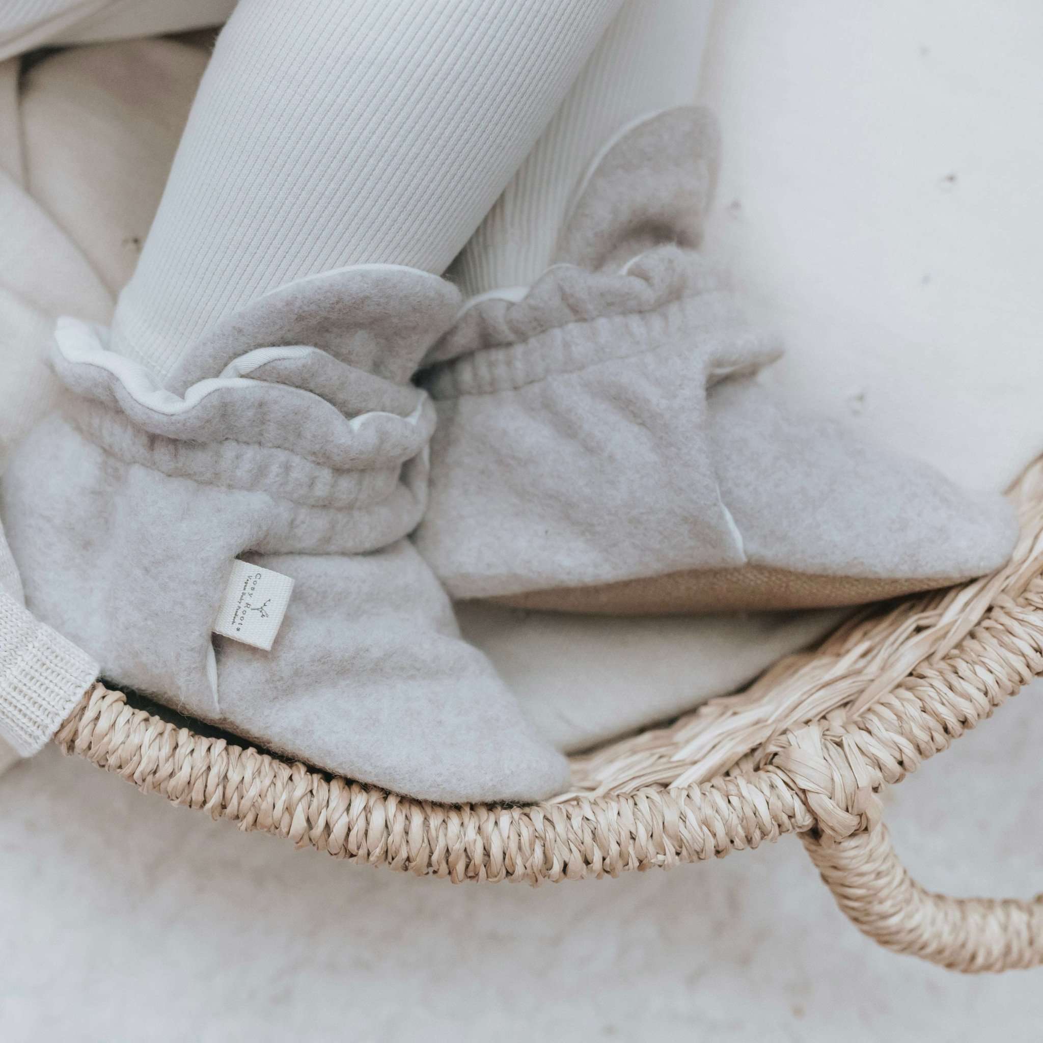 Organic Fleece Booties - Taupe Melange