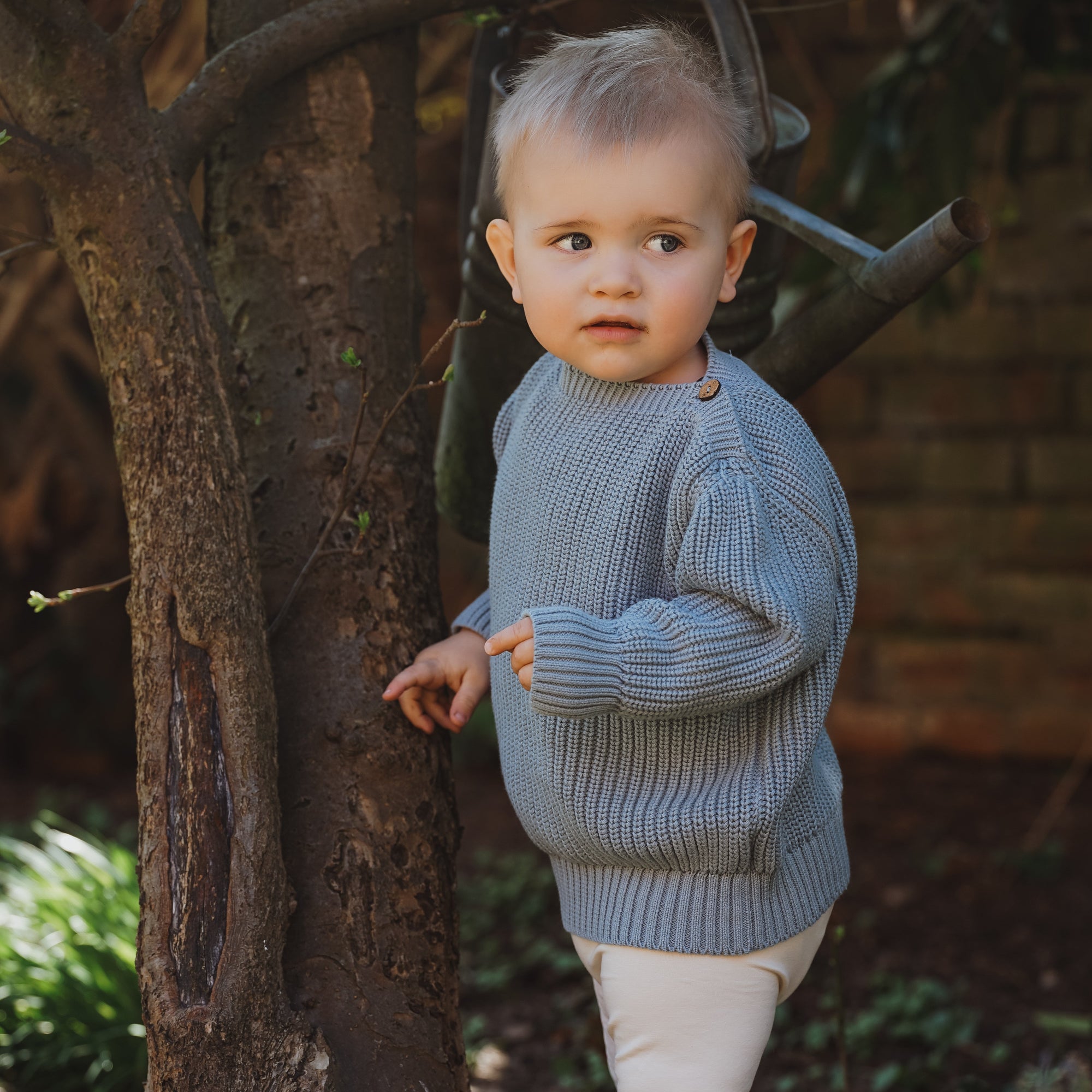 Organic Oversize Knit Pulli - Dusty Blue