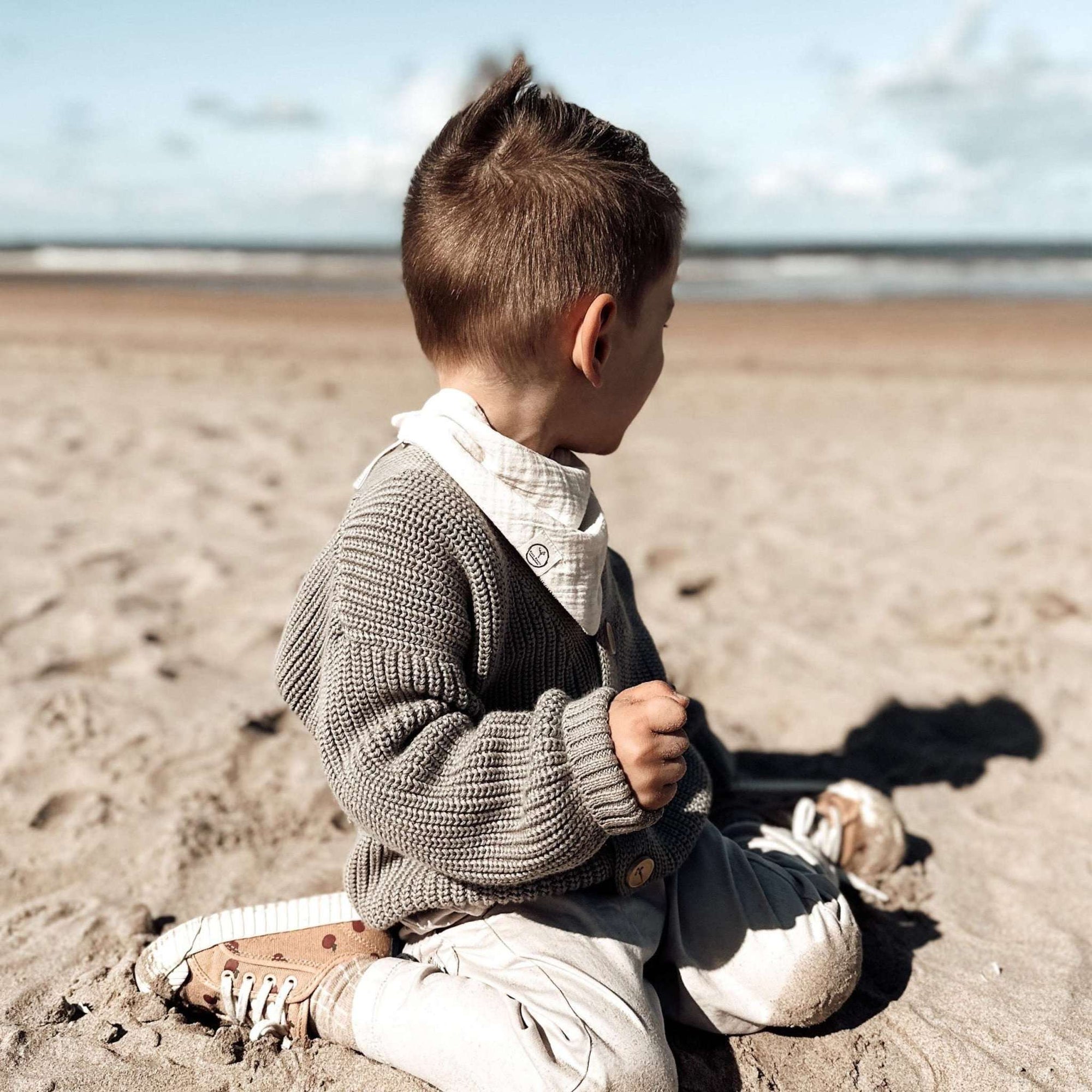 Organic Knit Cardigan - Khaki - S A L E