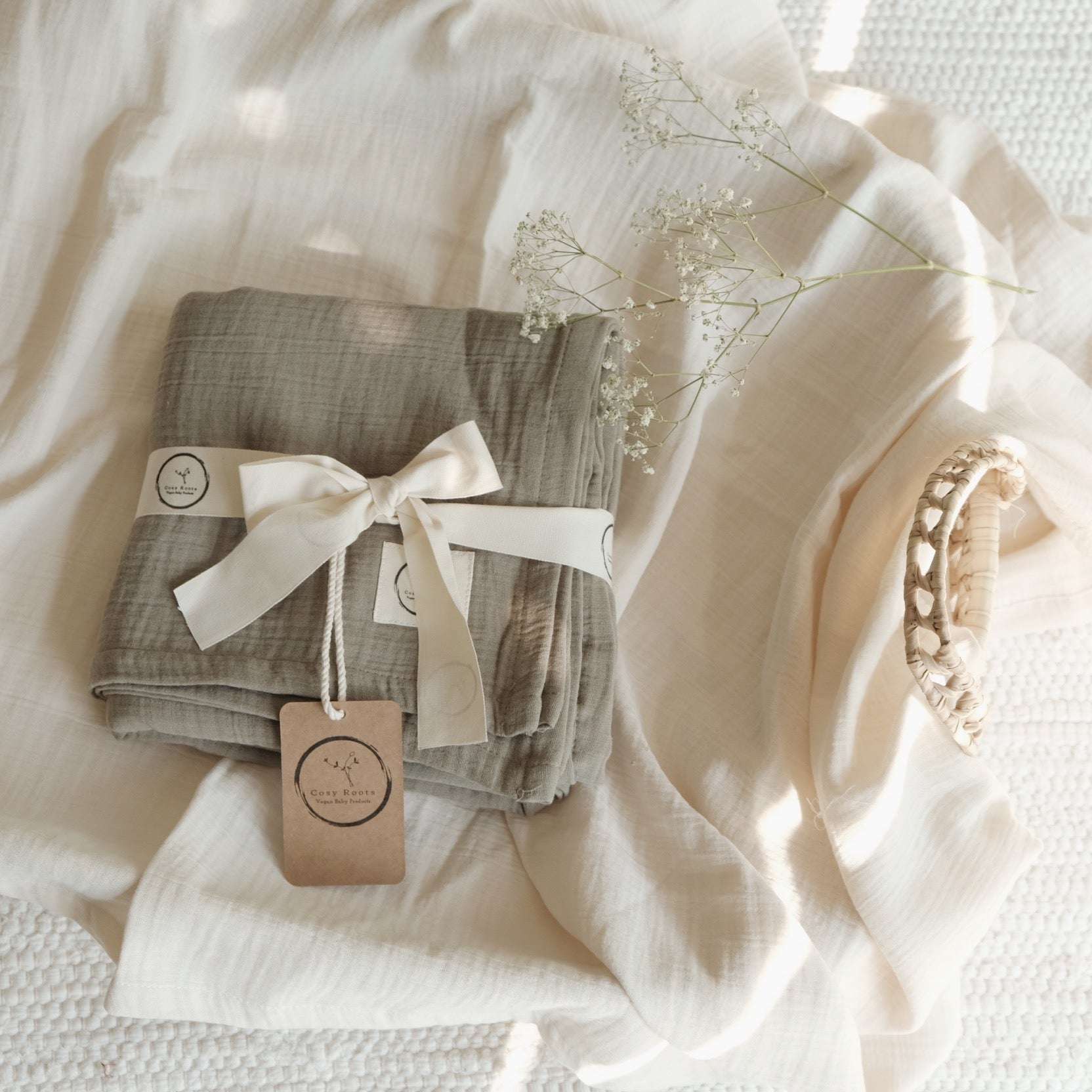 Organic Muslin Swaddle - Khaki - 120x120cm