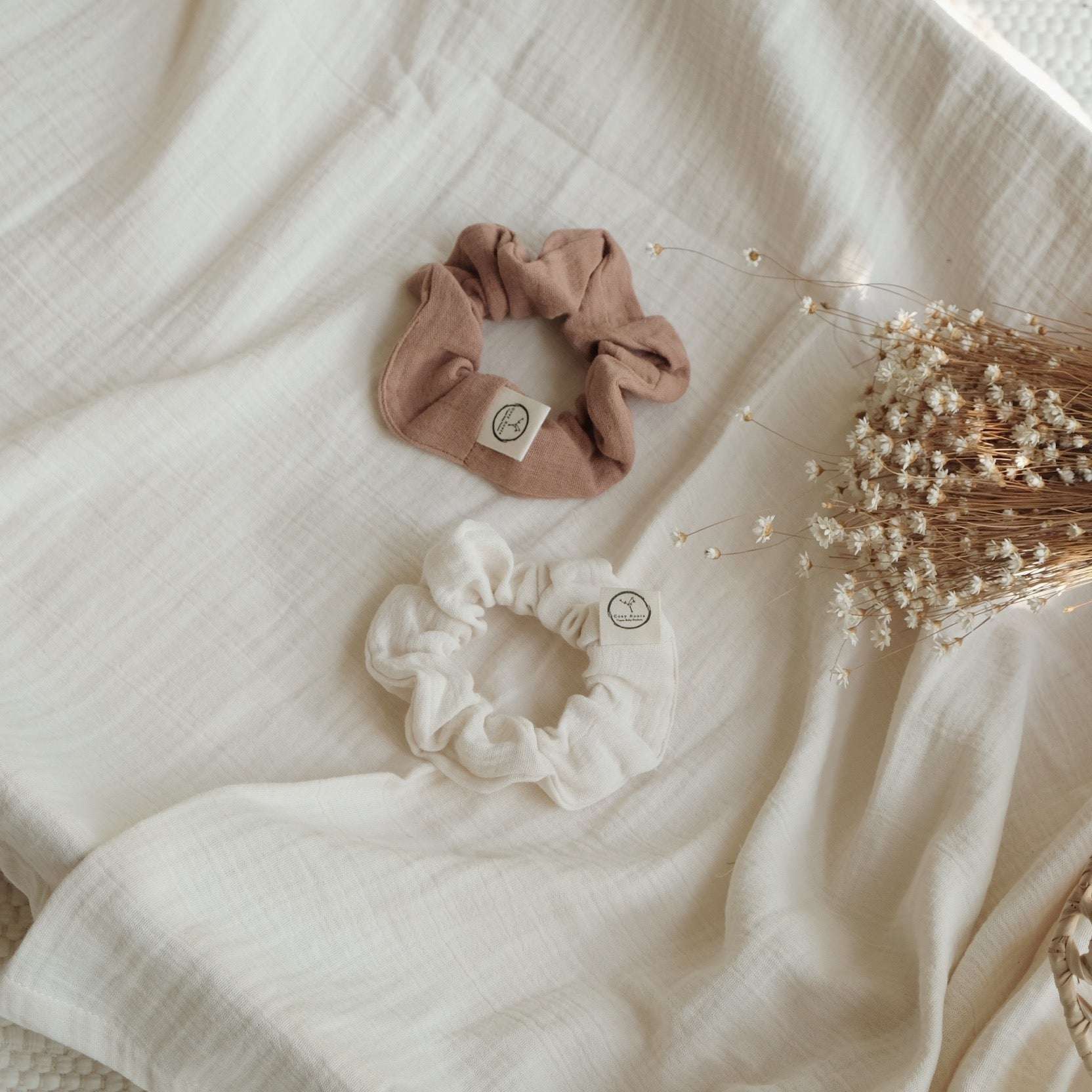 Organic Muslin Scrunchies - Walnut/Sand