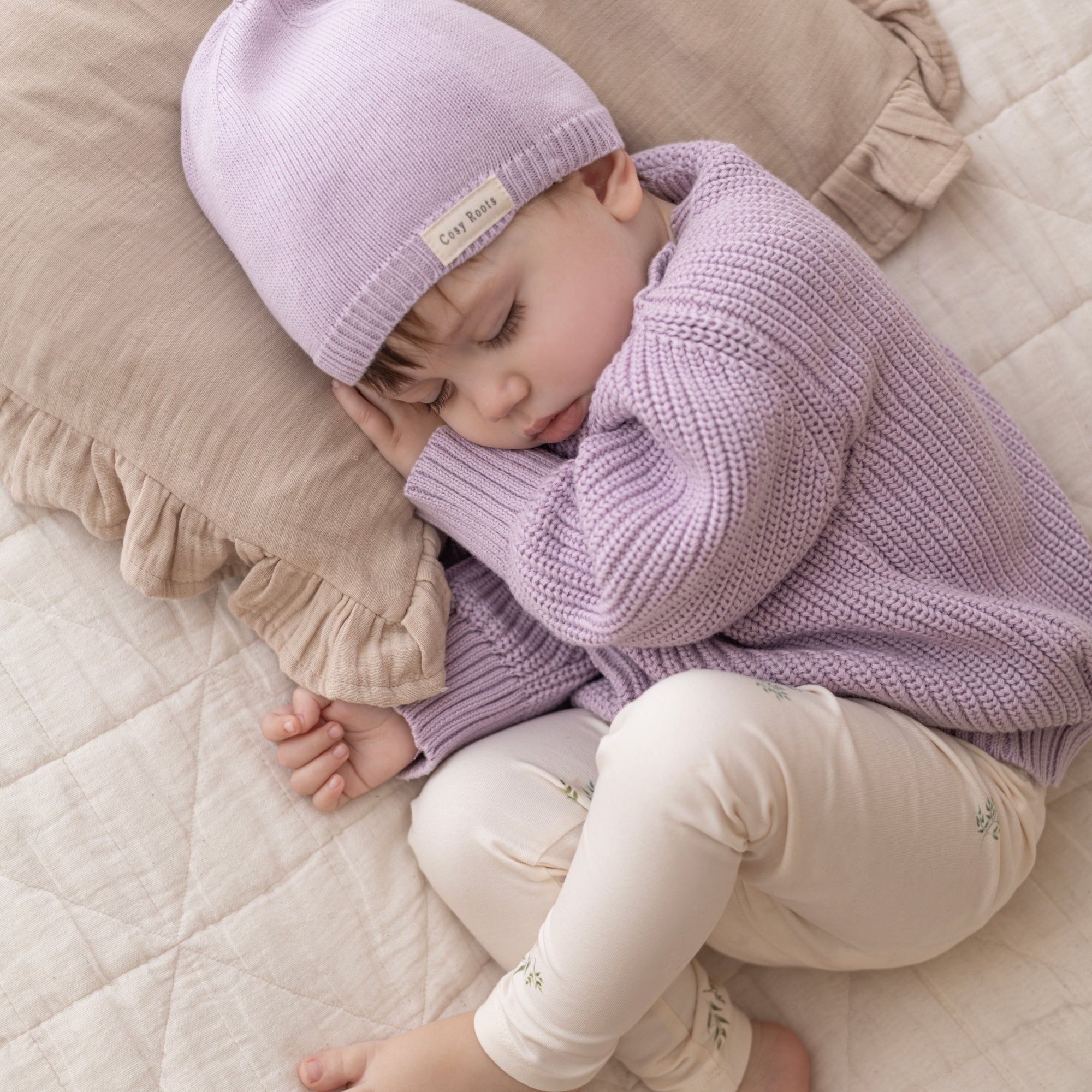 Organic Thin Knit Beanie - Lavender