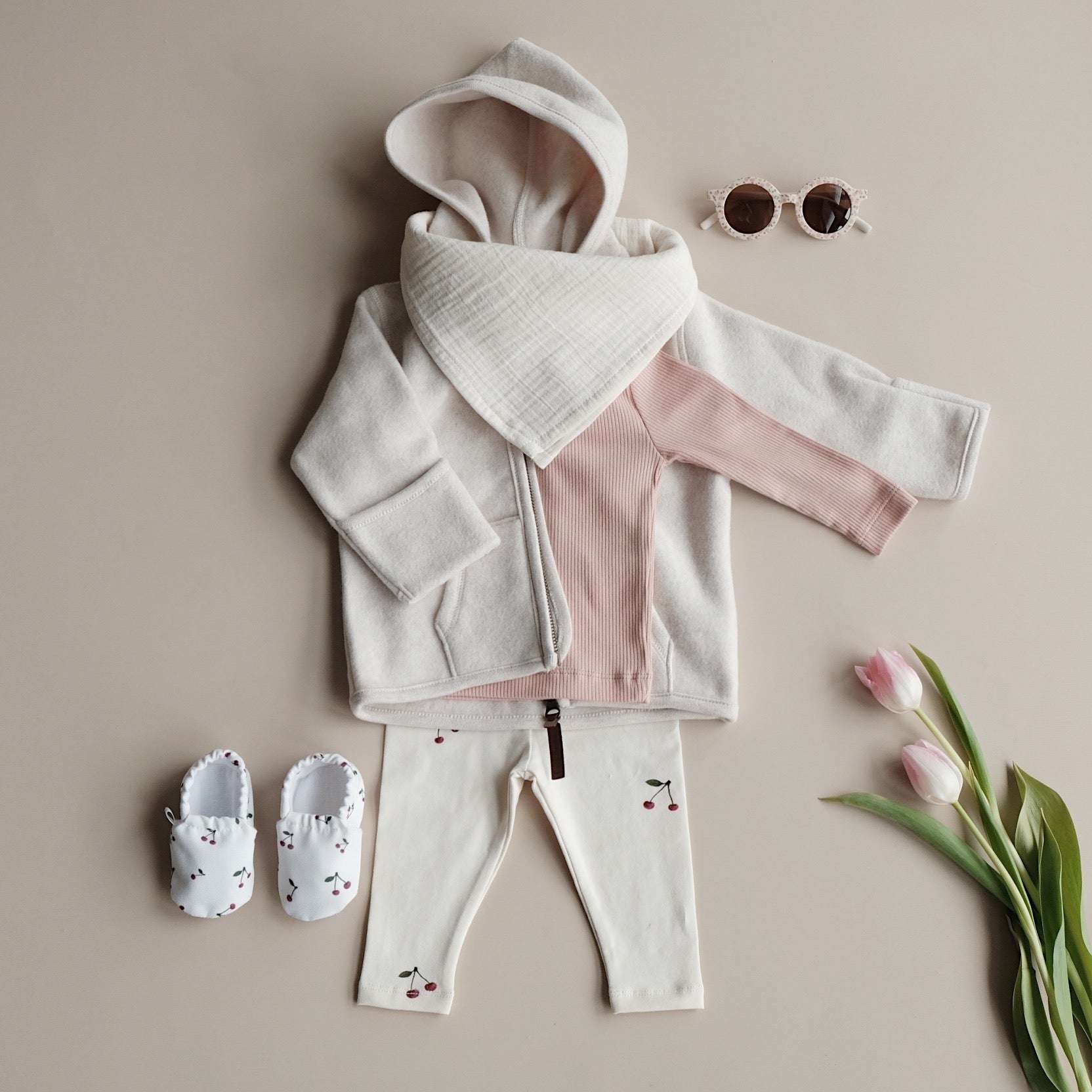 Organic Fleece Jacket - Light Beige Melange