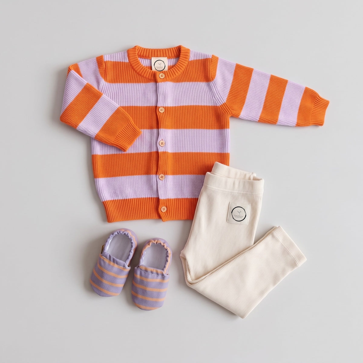 GOTS Organic Knit Cardigan - Sunset Sorbet (lavender/orange striped)