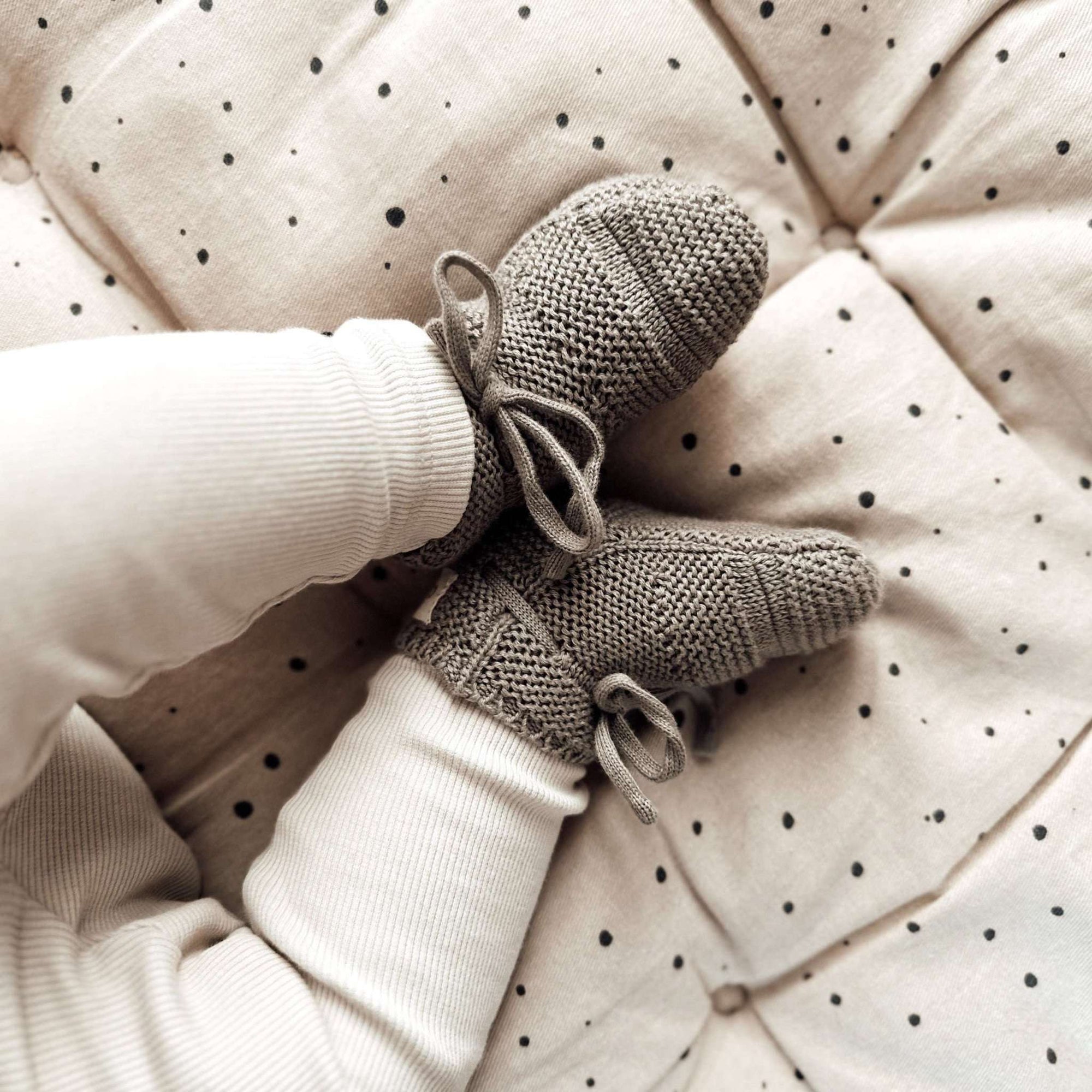 Organic Knit Booties - Khaki - S A L E