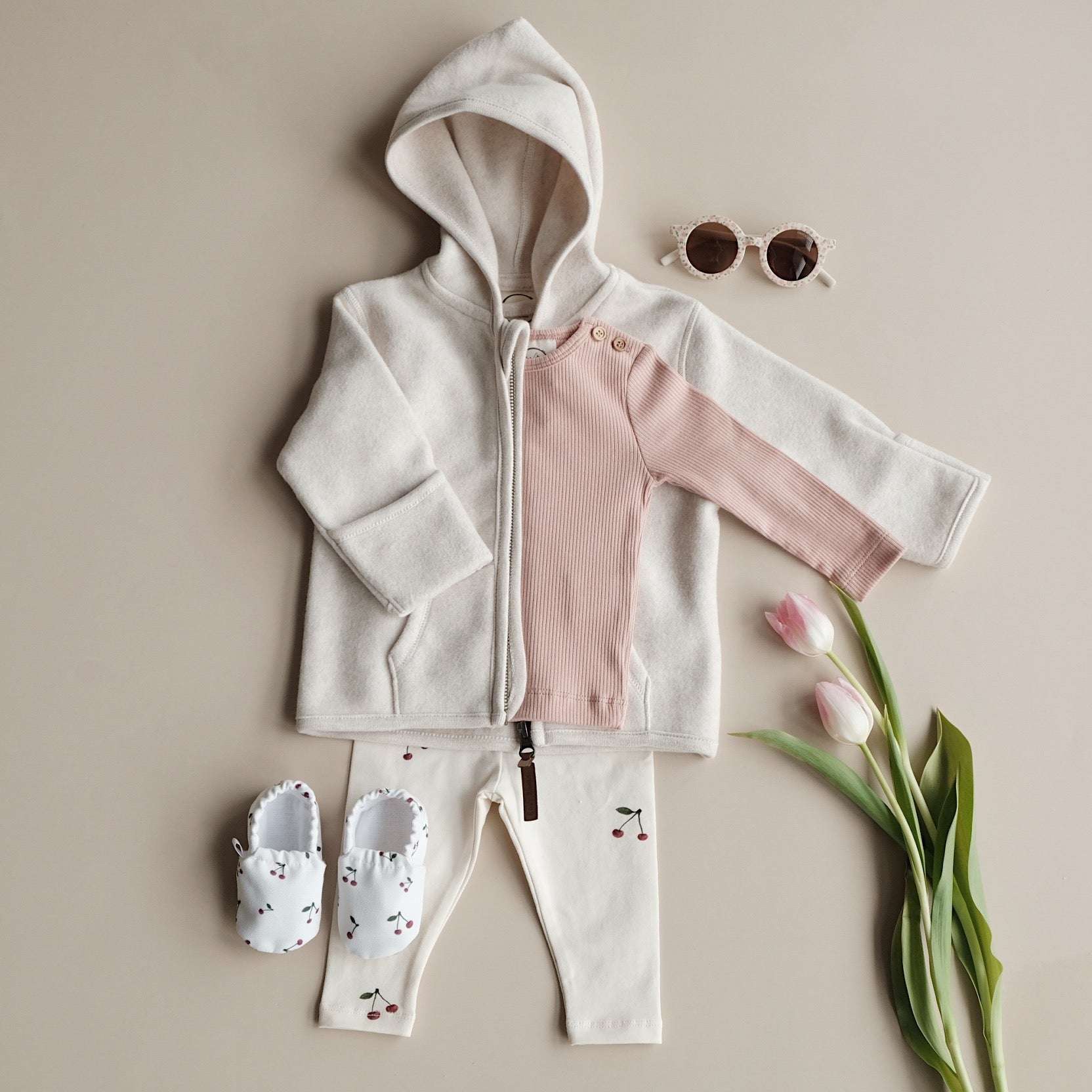 Organic Fleece Jacket - Light Beige Melange