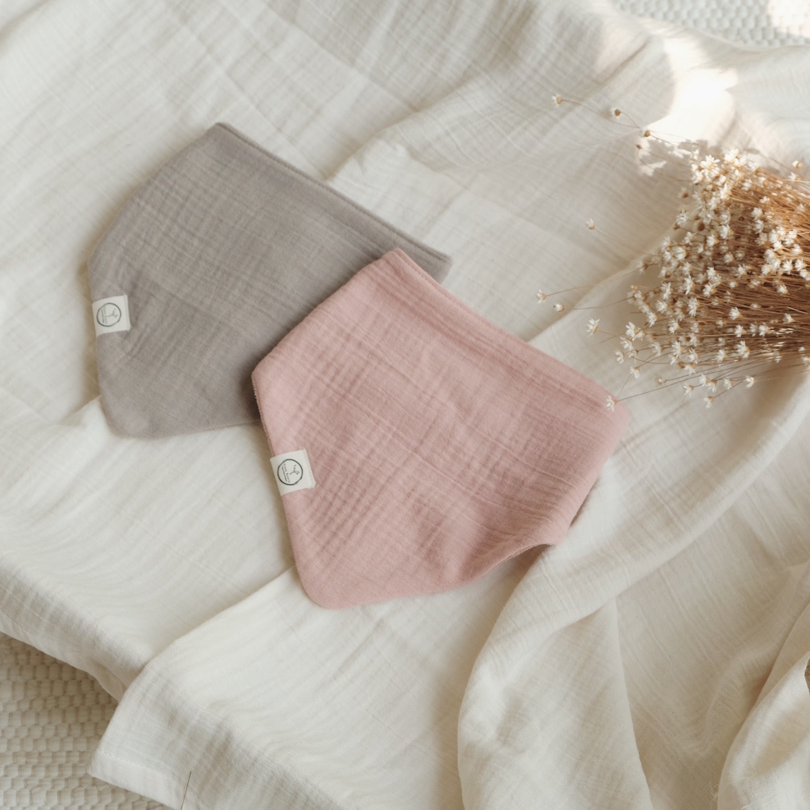 Organic Muslin Bibs - Dusty Rose/Caramel