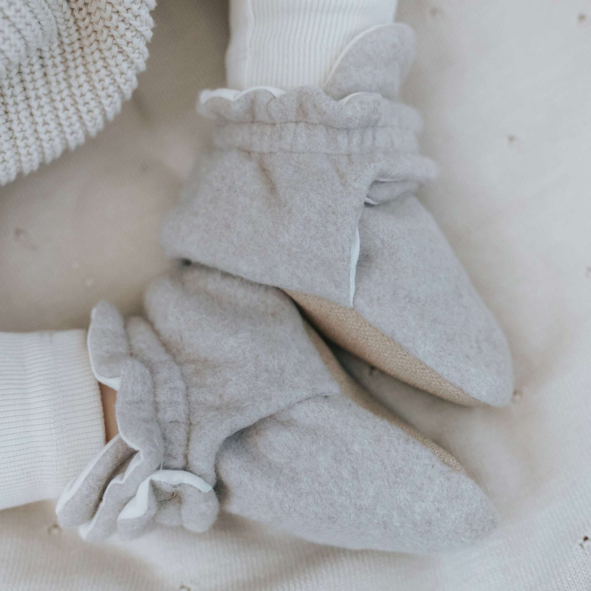 Organic Fleece Booties - Taupe Melange