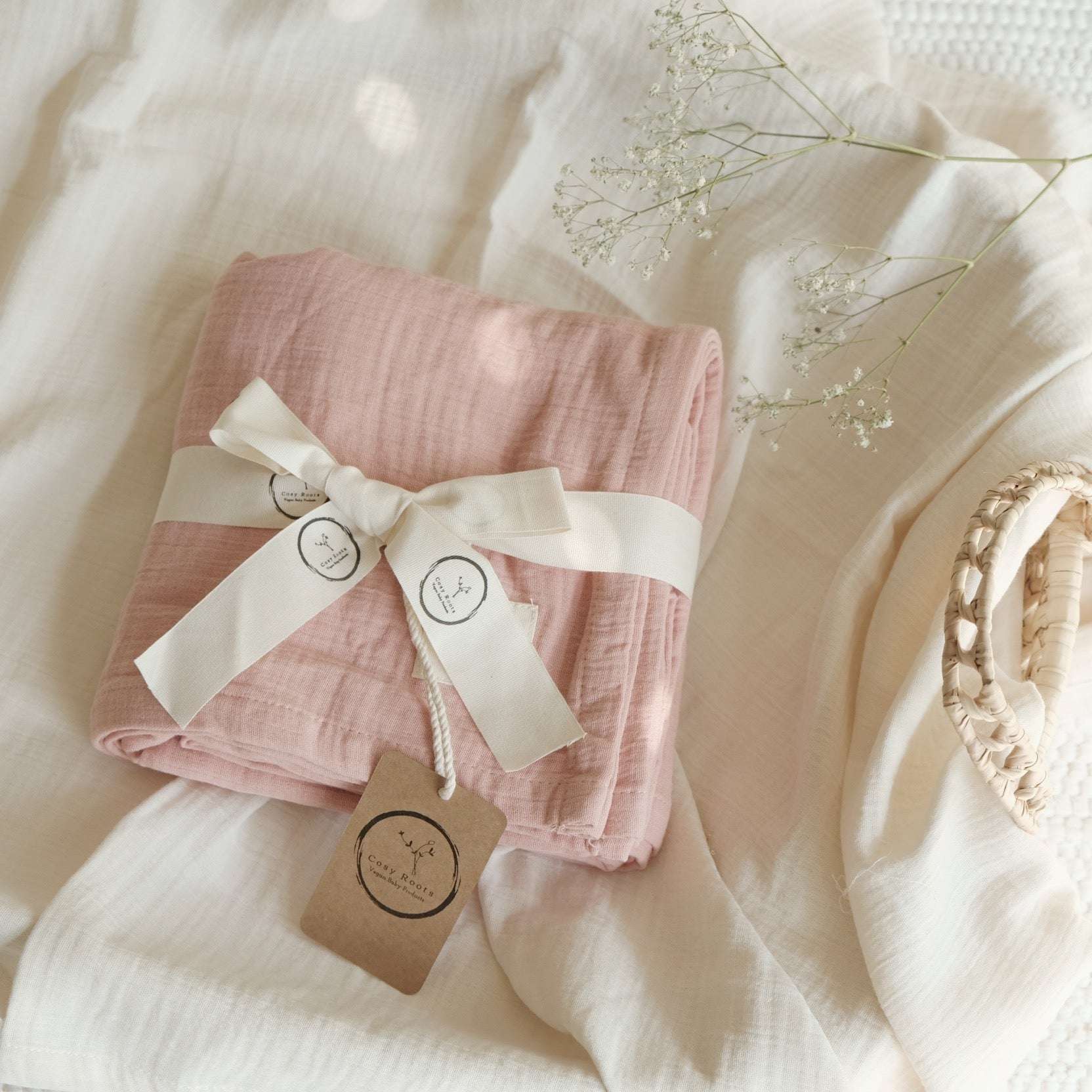 Organic Muslin Swaddle - Dusty Rose - 120x120cm