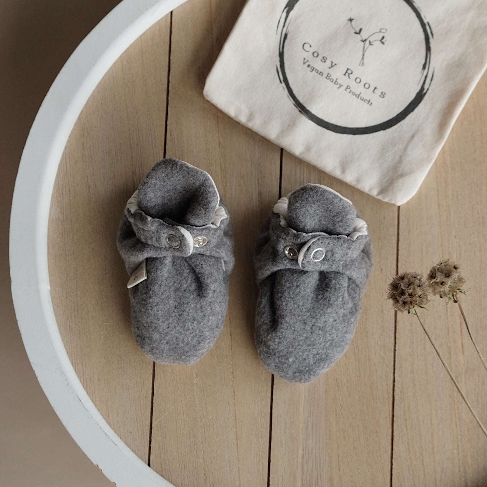 Organic Fleece Booties Dark Grey Melange – Cosy Roots GmbH