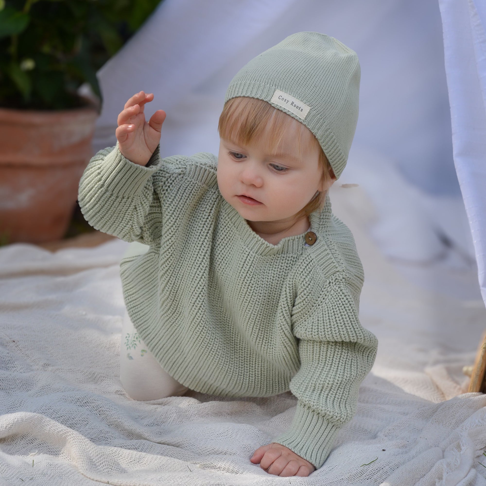 Organic Oversize Knit Pulli - Seagrass