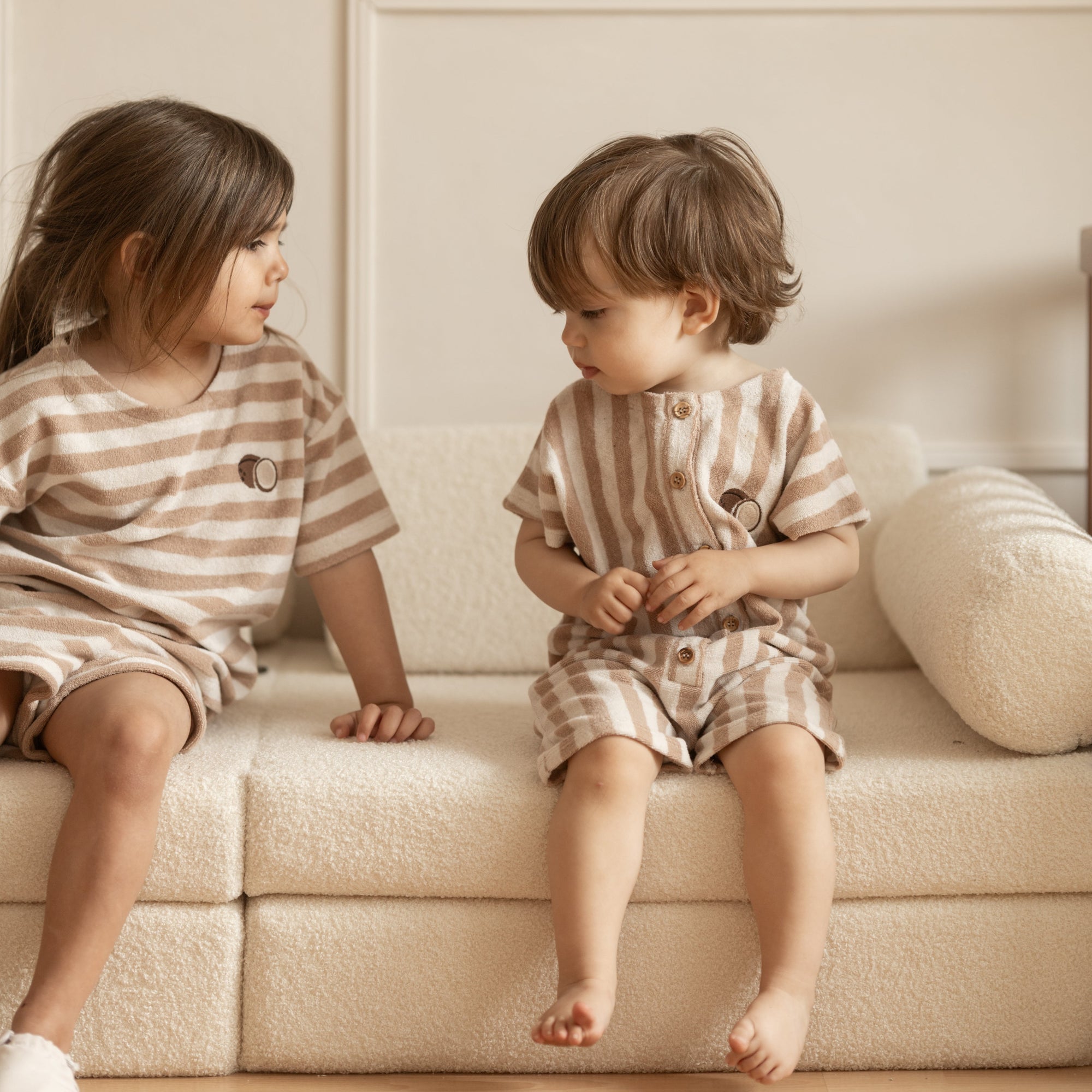 Organic Terry Onesie - Latte Striped