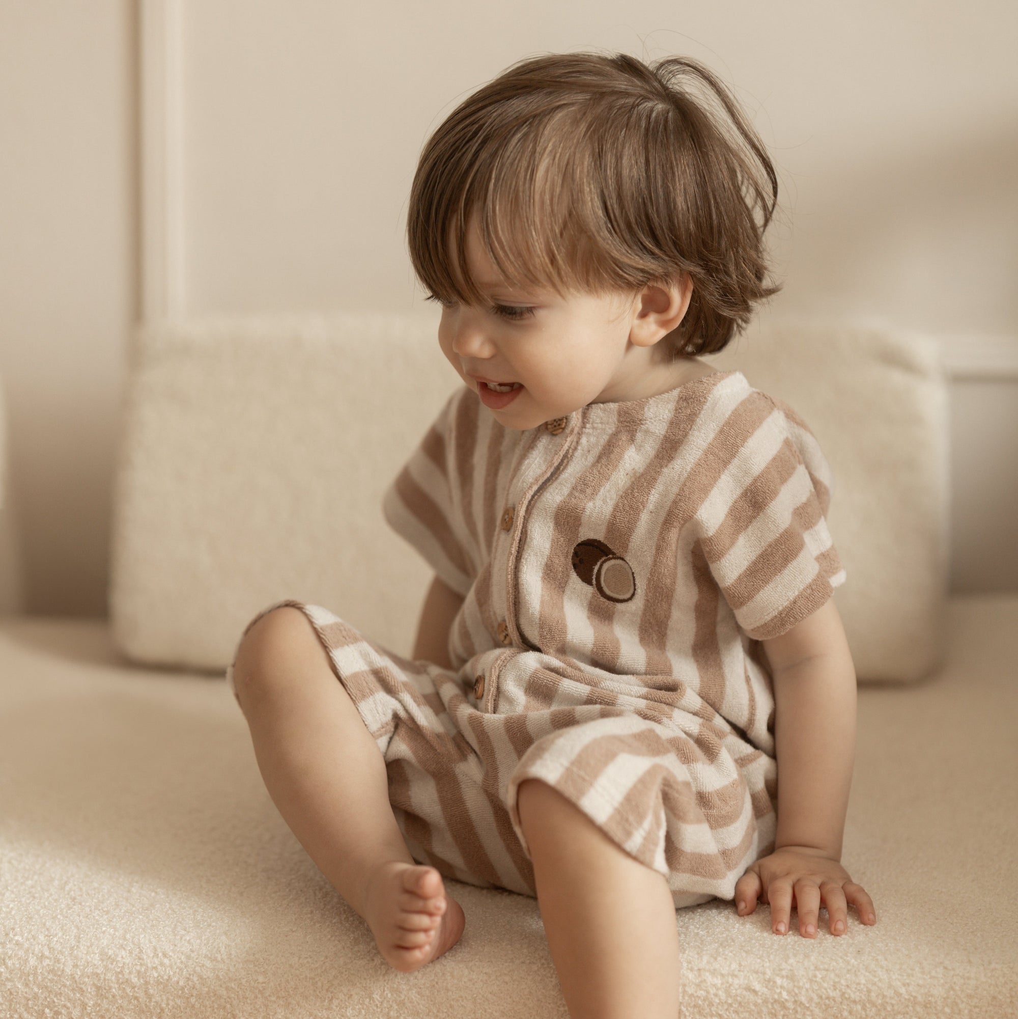 Organic Terry Onesie - Latte Striped