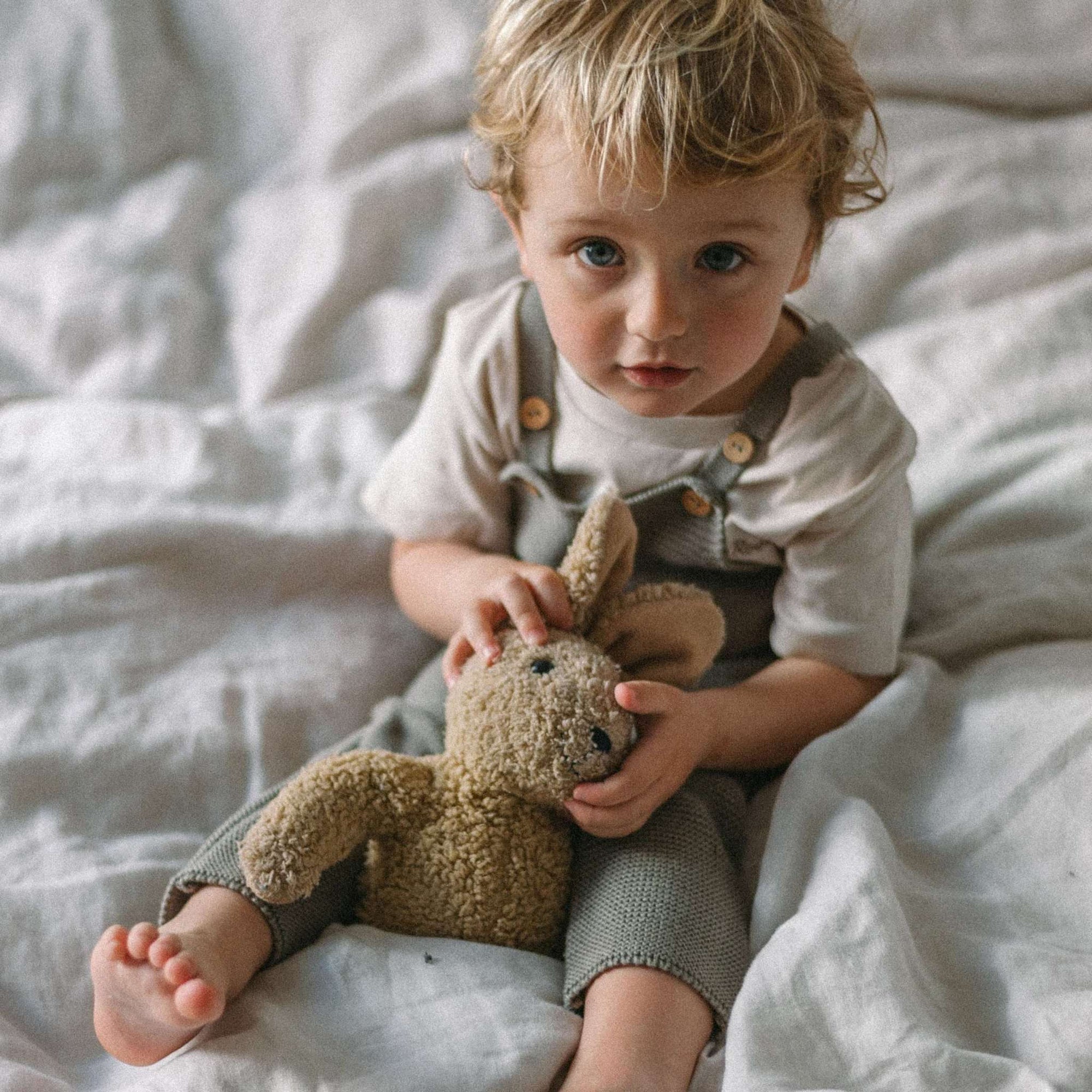 Organic Knit Dungarees - Khaki - S A L E