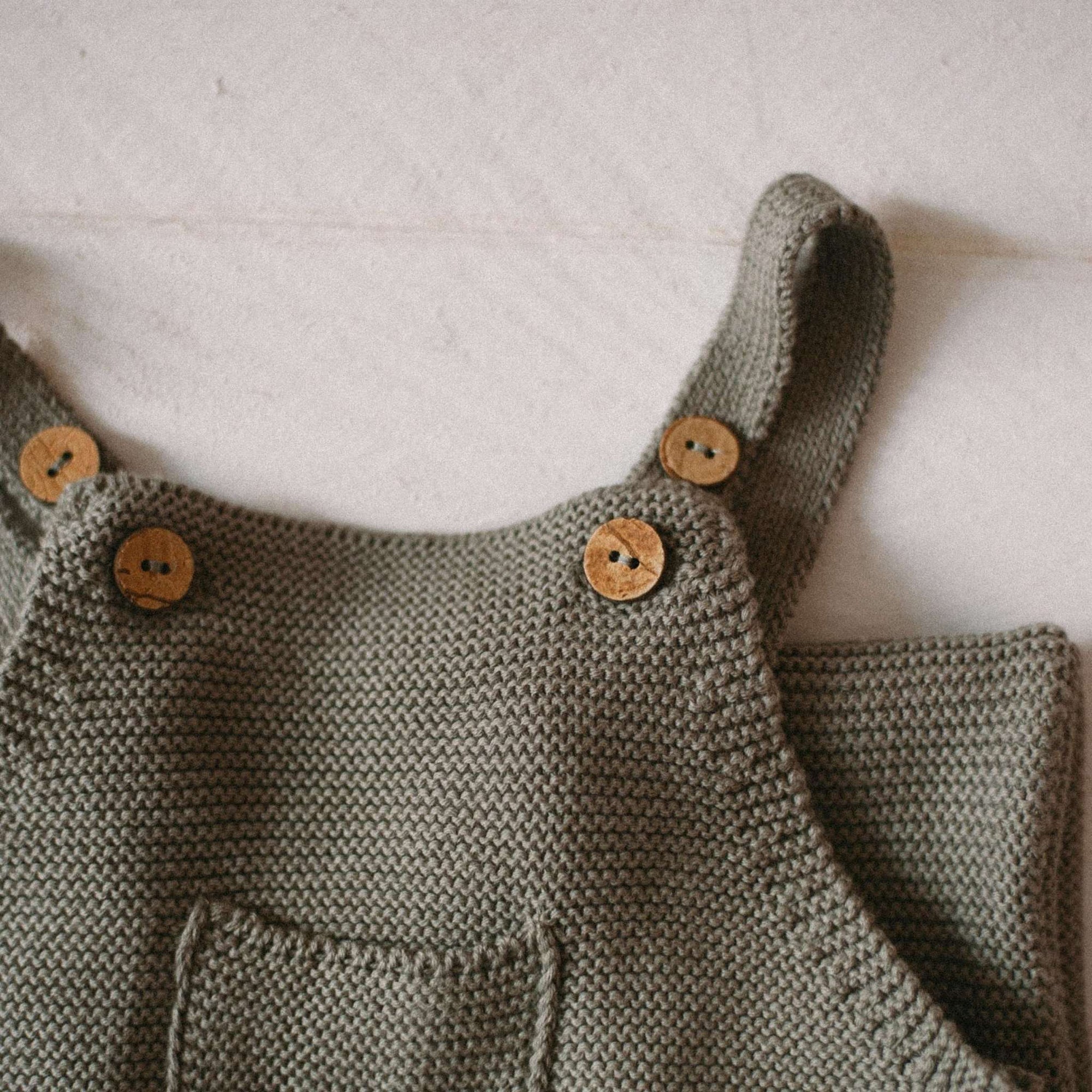 Organic Knit Dungarees - Khaki - S A L E