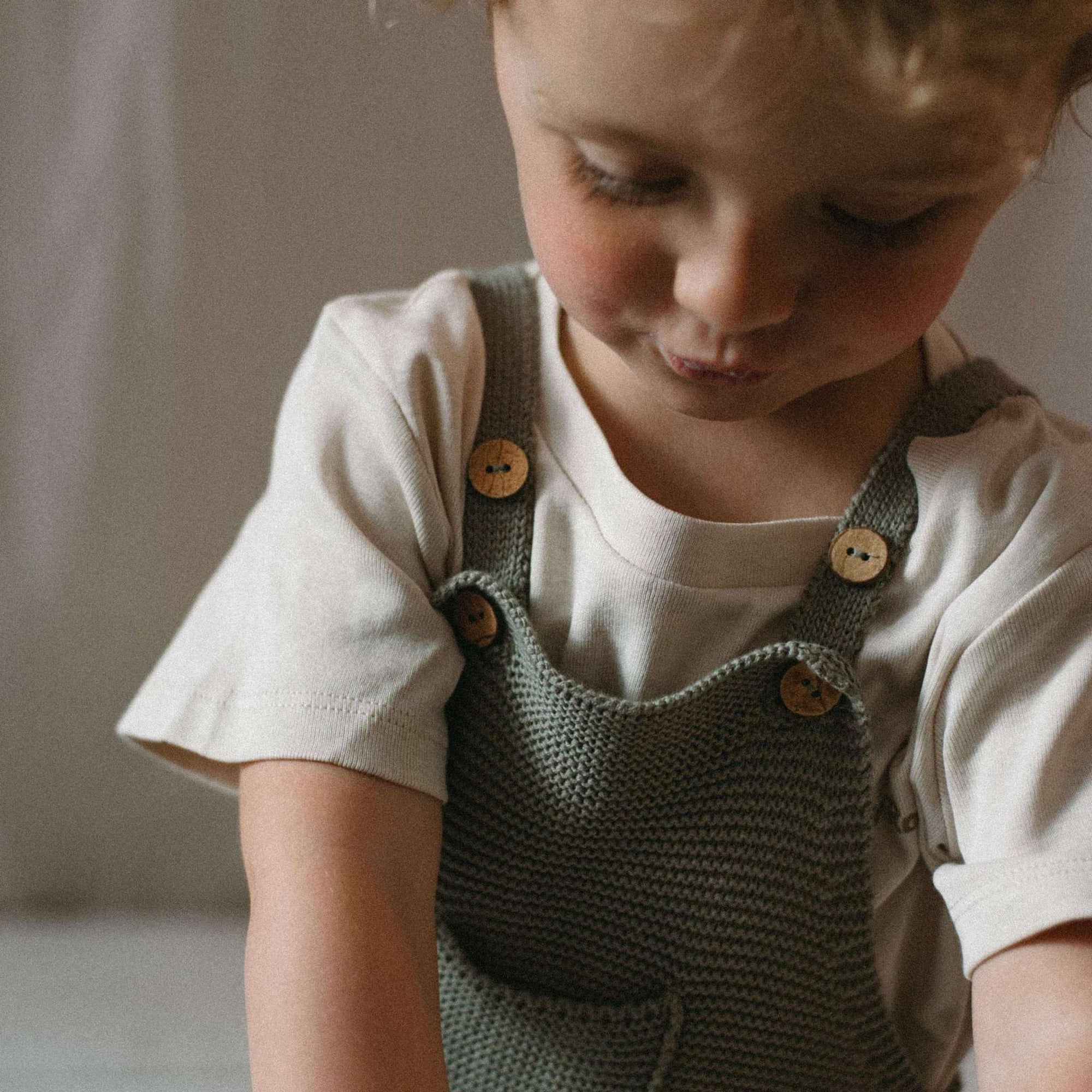 Organic Knit Dungarees - Khaki - S A L E