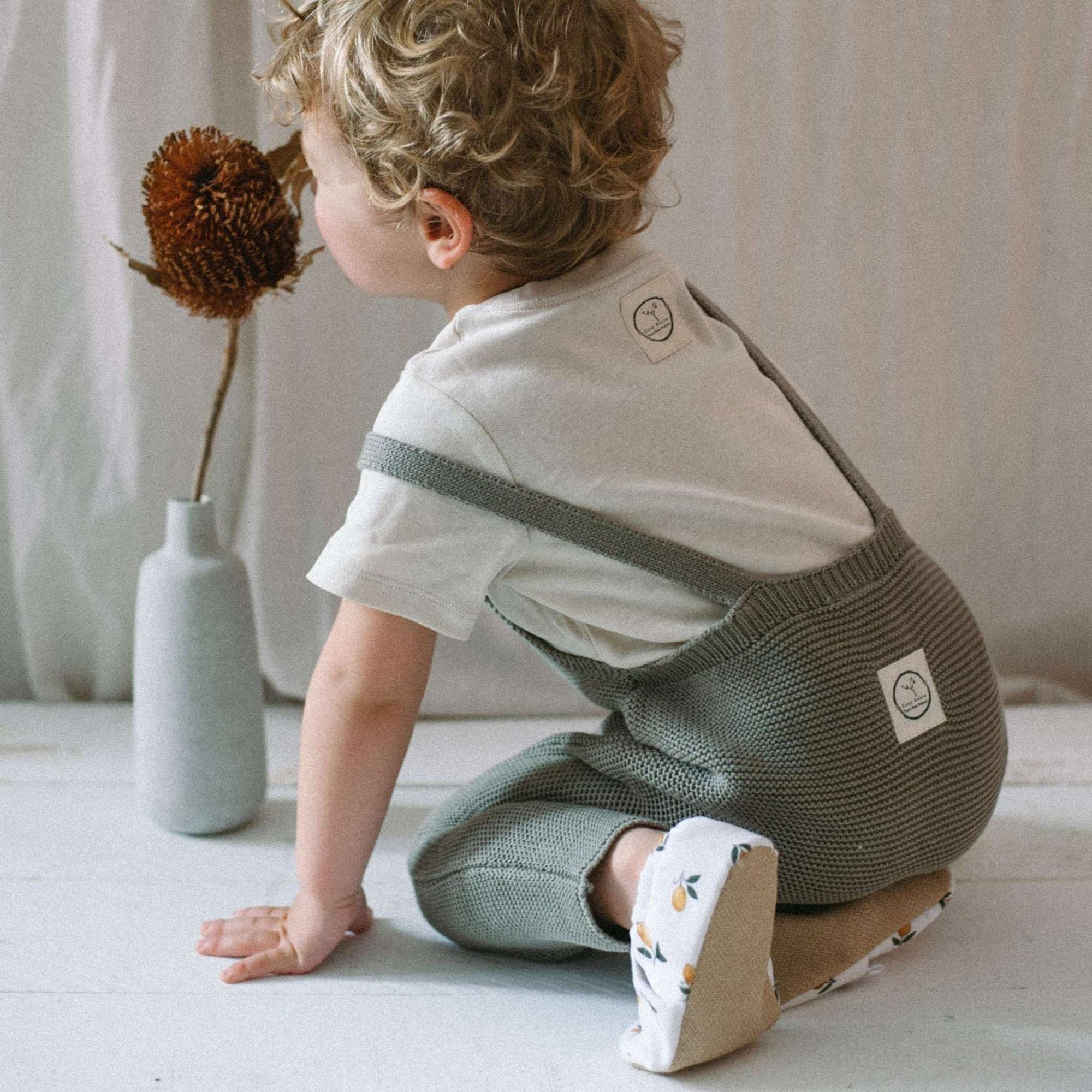 Organic Knit Dungarees - Khaki - S A L E