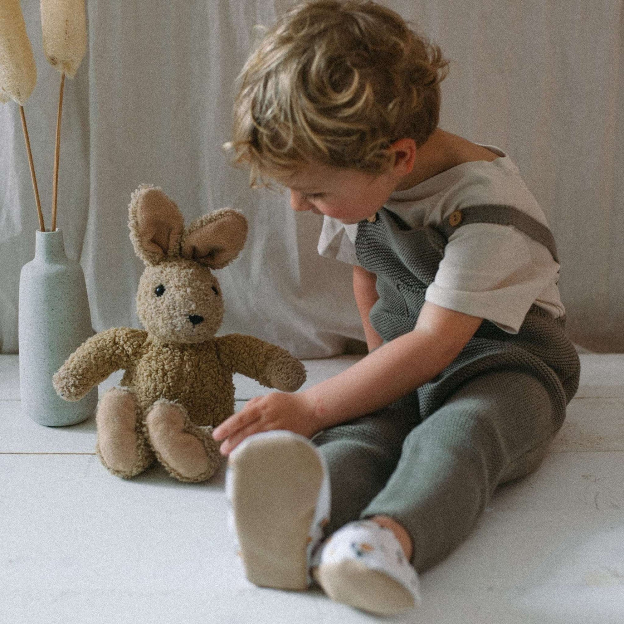 Organic Knit Dungarees - Khaki - S A L E