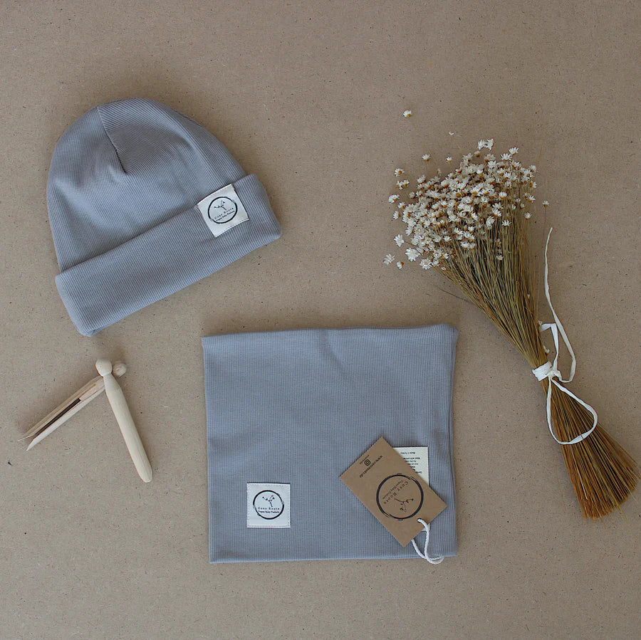 Organic Rib SET Beanie &amp; Scarf - Grey