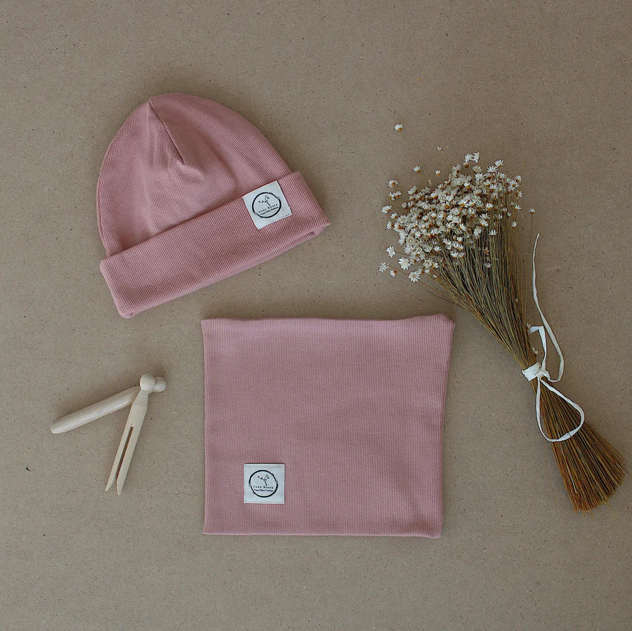 Organic Rib SET Beanie & Scarf - Dusty Rose